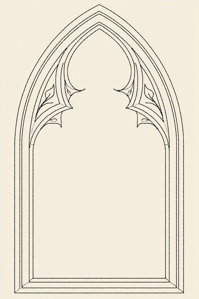 Original drawing of pointed gothic window frame from Church Embroidery and Sacred Ornament Edition One.