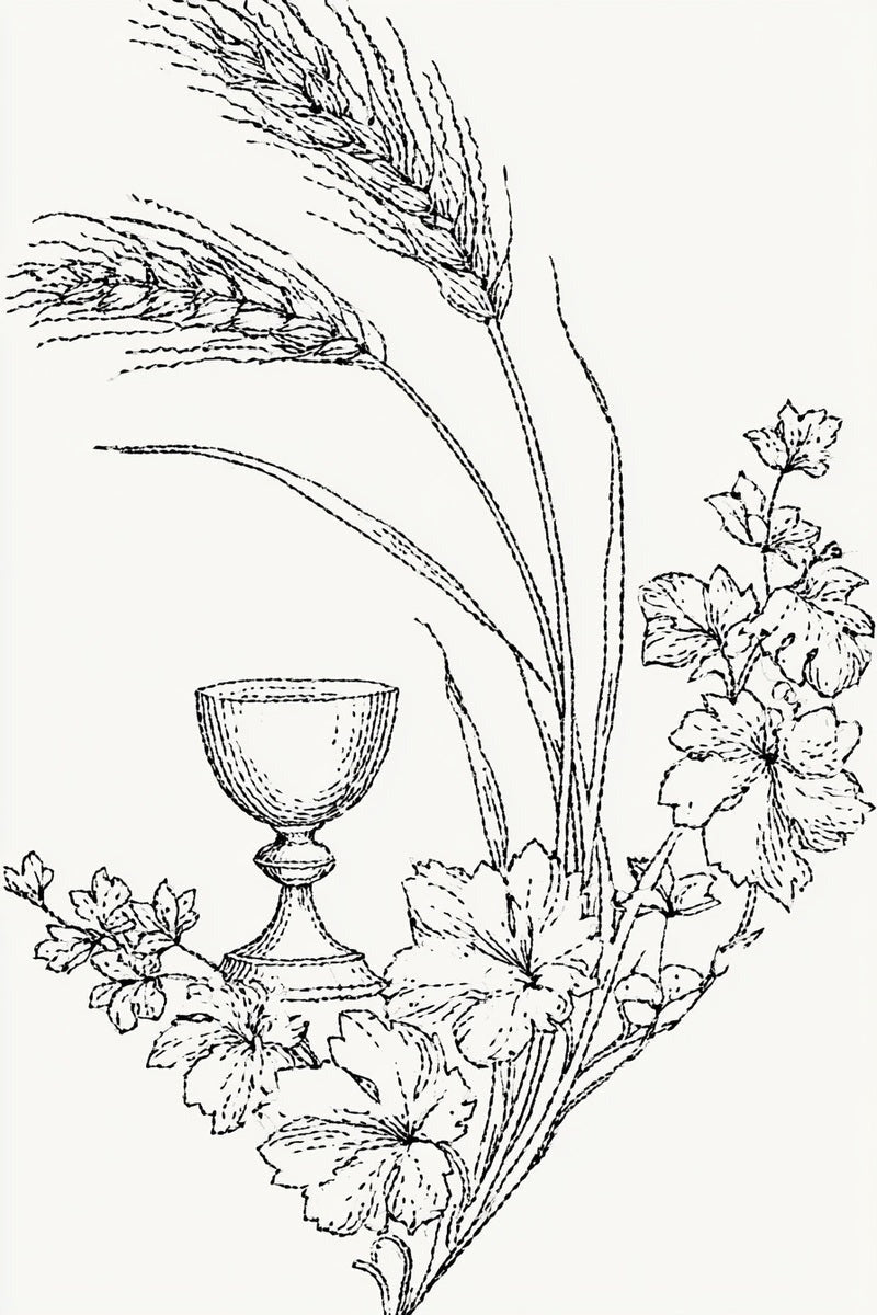 Original drawing of chalice wheat and flower corner from Church Embroidery and Sacred Ornament Book Three.