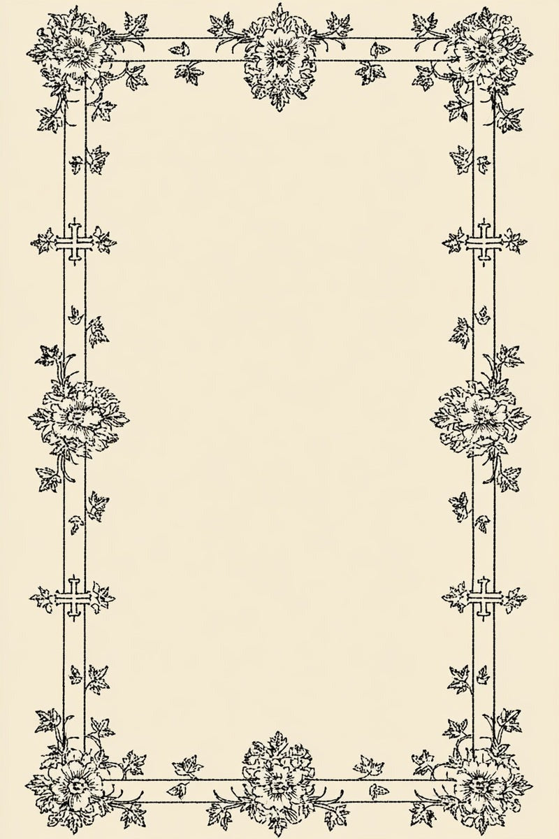 Original line drawing of floral rectangular cross frame from Church Embroidery and Sacred Ornament Book Two.
