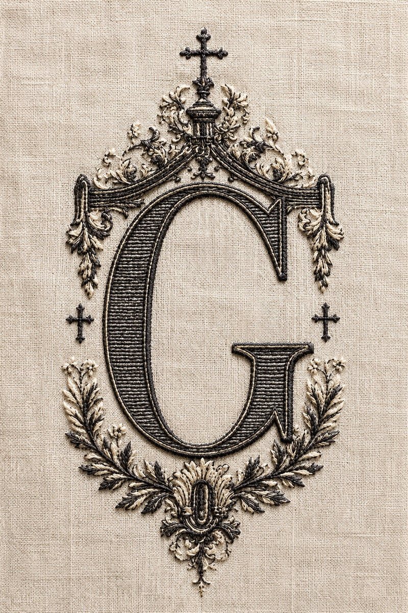 Church Monogram Frame from Church Embroidery & Sacred Ornament Book 3, a digital embroidery design reference for machine embroidery designs, embroidery patterns and frames and monogram spaces.