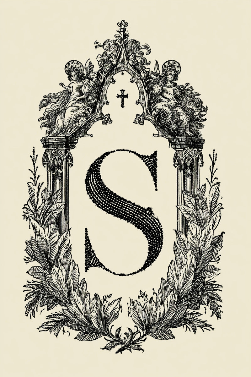 Church Monogram Frame from Church Embroidery & Sacred Ornament Book 4, a digital embroidery design reference for machine embroidery designs, embroidery patterns and frames and monogram spaces.