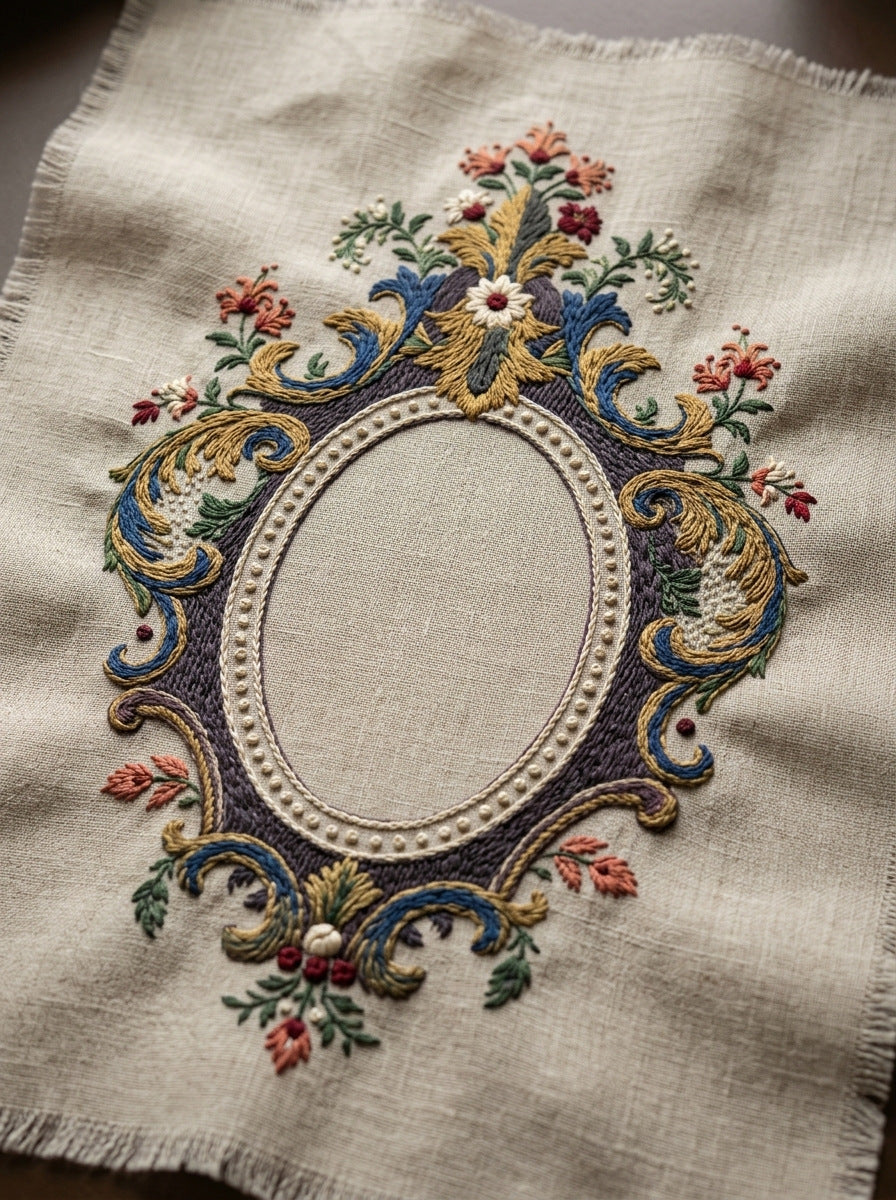 Classic Cartouche Oval Frame Classic from Classic Frames & Borders Book 9, a digital embroidery design reference for machine embroidery designs, embroidery patterns and border and edge embroidery.