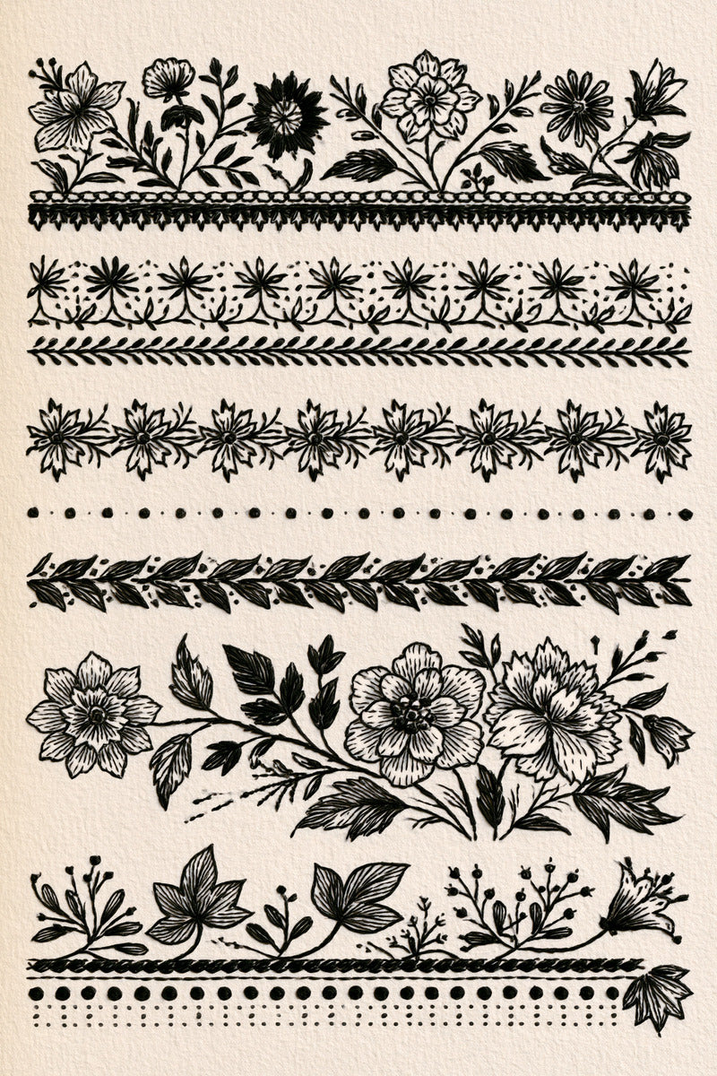 Classic Floral Border And Edge 02 from Classic Frames & Borders Book 1, a digital embroidery design reference for machine embroidery designs, embroidery patterns and border and edge embroidery.