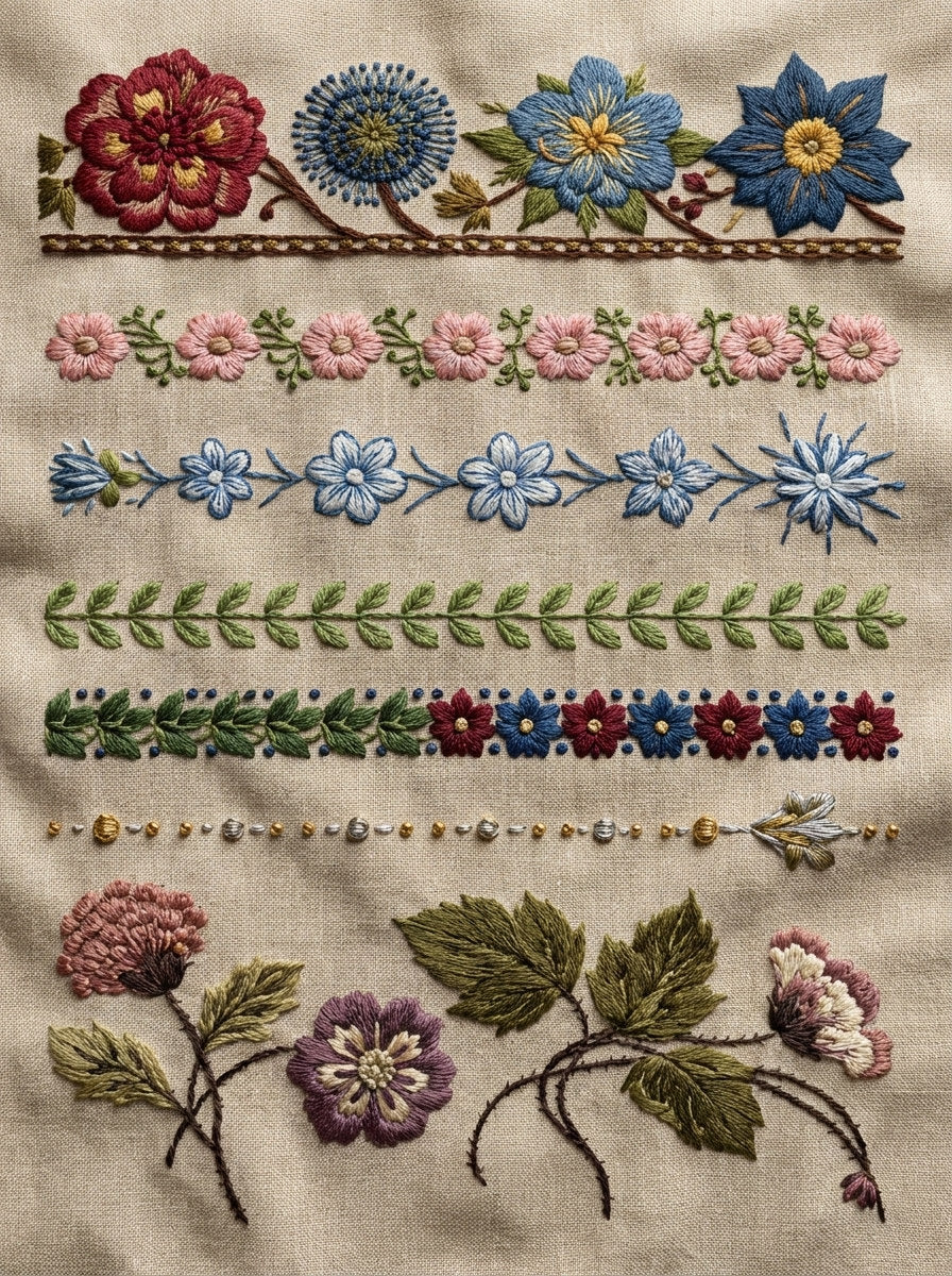 Classic Floral Border And Edge 02 from Classic Frames & Borders Book 10, a digital embroidery design reference for machine embroidery designs, embroidery patterns and border and edge embroidery.