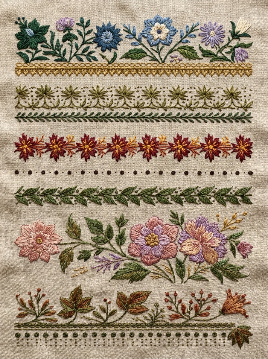 Classic Floral Border And Edge from Classic Frames & Borders Book 1, a digital embroidery design reference for machine embroidery designs, embroidery patterns and border and edge embroidery.
