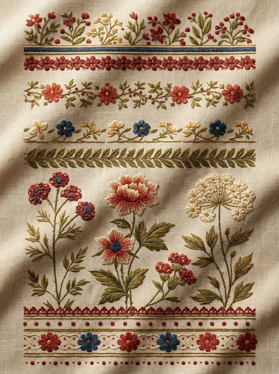 Classic Floral Border And Edge from Classic Frames & Borders Book 7, a digital embroidery design reference for machine embroidery designs, embroidery patterns and border and edge embroidery.