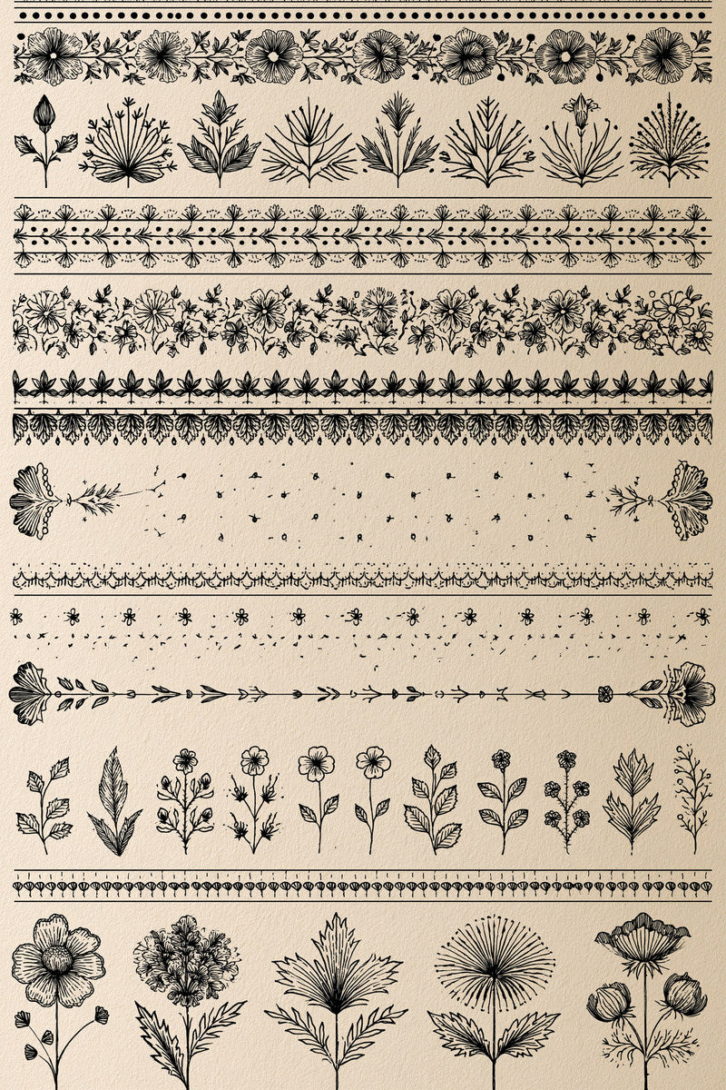 Classic Floral Border Library Plate from Classic Frames & Borders Book 9, a digital embroidery design reference for machine embroidery designs, embroidery patterns and border and edge embroidery.
