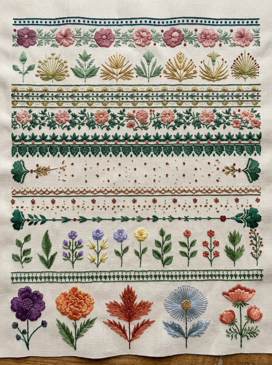 Classic Floral Border Library Plate from Classic Frames & Borders Book 9, a digital embroidery design reference for machine embroidery designs, embroidery patterns and border and edge embroidery.