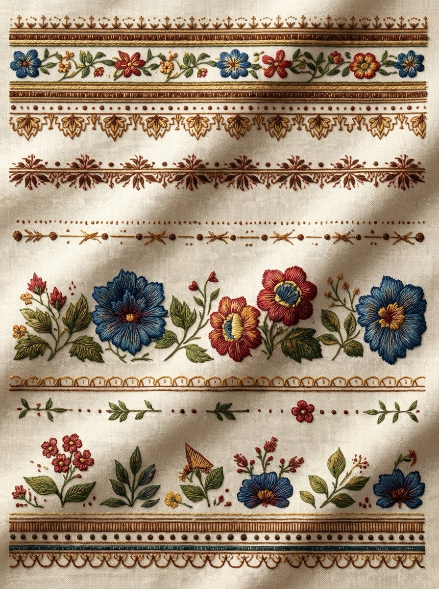 Classic Floral Border Library Plate from Classic Frames & Borders Book 10, a digital embroidery design reference for machine embroidery designs, embroidery patterns and border and edge embroidery.