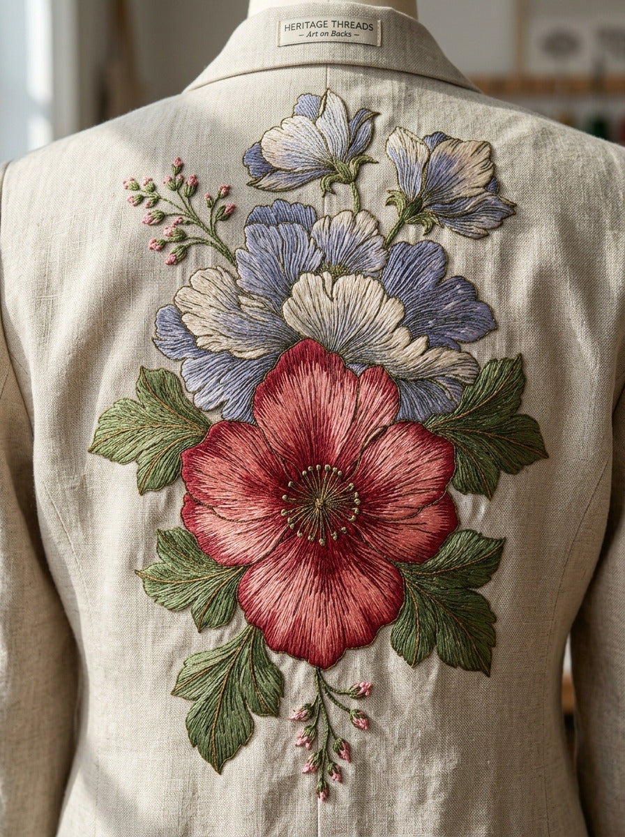 Classic Jacket Back Ornament Fashion from Jacket Backs & Shirt Fronts Embroidery Book 3, a digital embroidery design reference for machine embroidery designs, embroidery patterns and garment placement ideas.