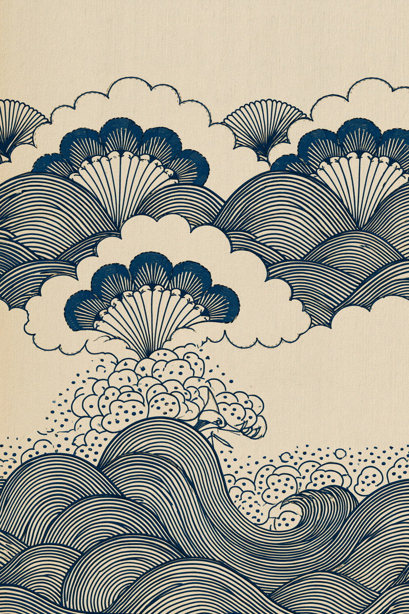 Cloud Wave And Fan Border from East Asian Inspired Embroidery Book 1, a digital embroidery design reference for machine embroidery designs, embroidery patterns and border and edge embroidery.