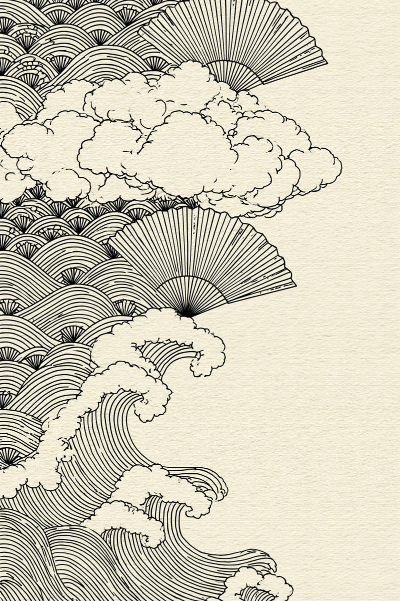 Cloud Wave And Fan Border from East Asian Inspired Embroidery Book 6, a digital embroidery design reference for machine embroidery designs, embroidery patterns and border and edge embroidery.