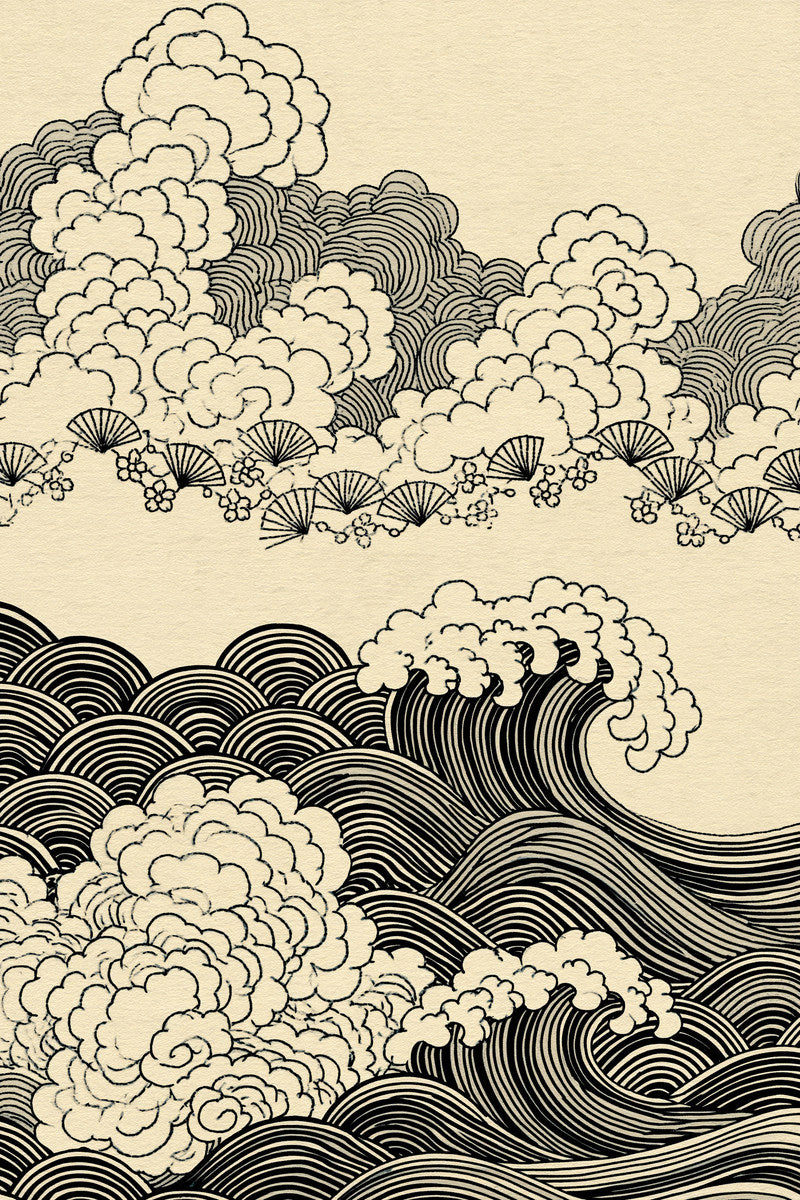 Cloud Wave And Fan Border from East Asian Inspired Embroidery Book 8, a digital embroidery design reference for machine embroidery designs, embroidery patterns and border and edge embroidery.