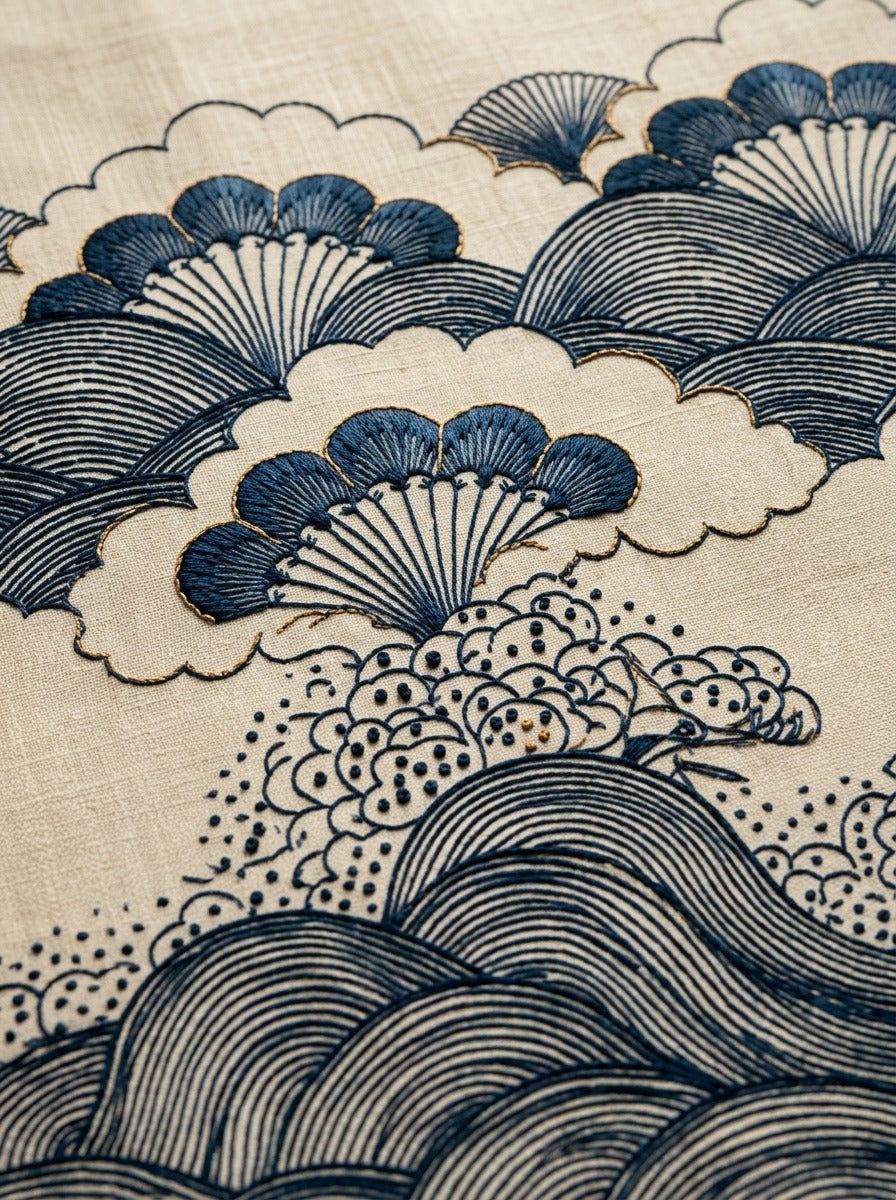 Cloud Wave And Fan Border from East Asian Inspired Embroidery Book 1, a digital embroidery design reference for machine embroidery designs, embroidery patterns and border and edge embroidery.