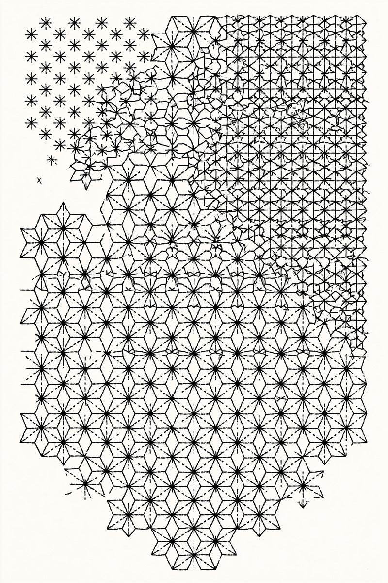 Original drawing of open star lattice transition sampler, from Colbert Embroidery Studies Book Three.