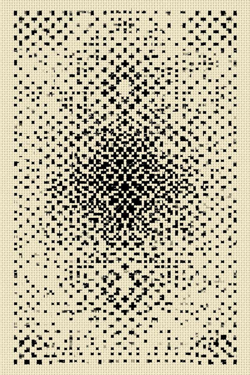 Original drawing of charcoal counted geometric star medallion from Colbert Embroidery Studies Book One.