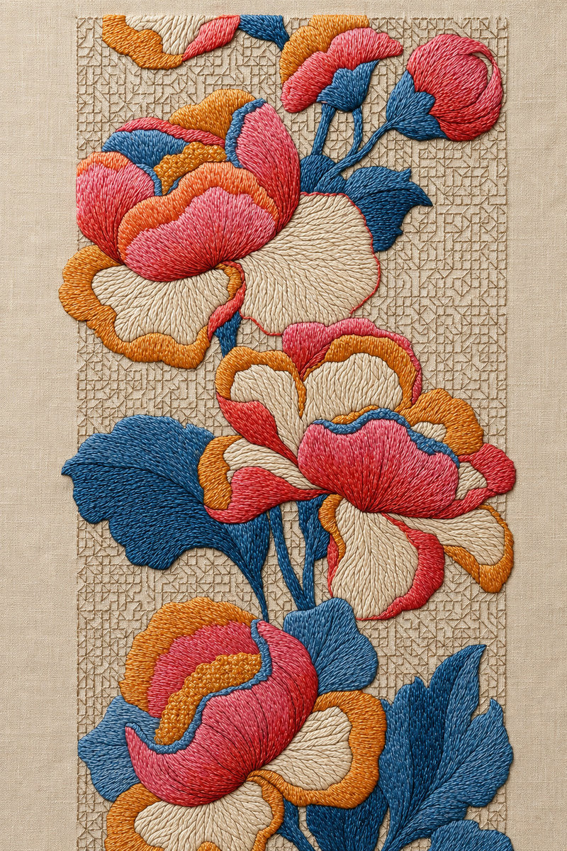 Colbert Floral Border 02 from Colbert Embroidery Studies Book 1, a digital embroidery design reference for machine embroidery designs, embroidery patterns and border and edge embroidery.