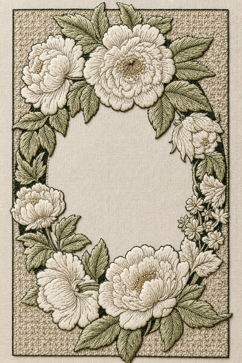 Colbert Oval Floral Frame 02 from Colbert Embroidery Studies Book 4, a digital embroidery design reference for machine embroidery designs, embroidery patterns and frames and monogram spaces.
