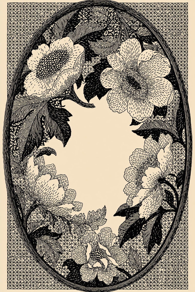 Colbert Oval Floral Frame from Colbert Embroidery Studies Book 1, a digital embroidery design reference for machine embroidery designs, embroidery patterns and frames and monogram spaces.
