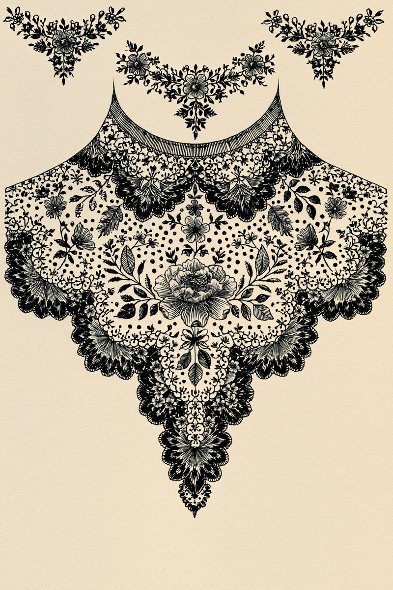 Collar Cuff And Sleeve Library from Necklines & Collars Embroidery Book 4, a digital embroidery design reference for machine embroidery designs, embroidery patterns and garment placement ideas.