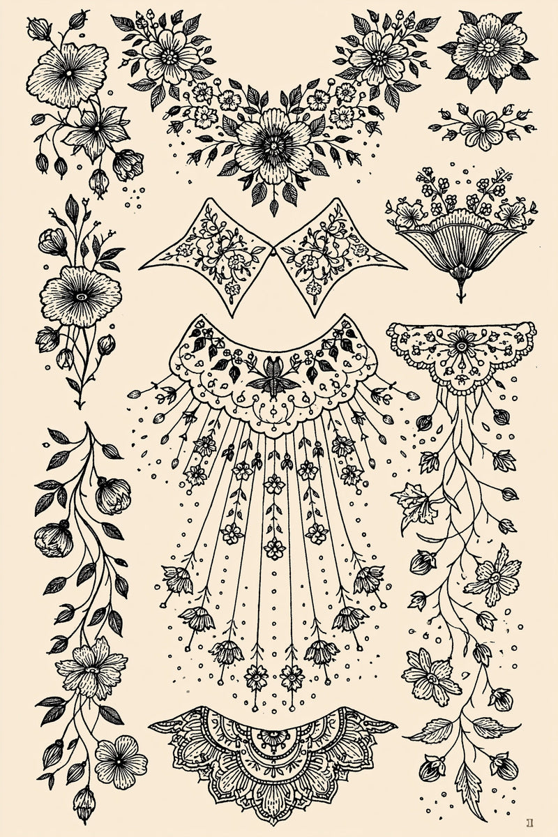 Collar Cuff And Sleeve Library from Jacket Backs & Shirt Fronts Embroidery Book 4, a digital embroidery design reference for machine embroidery designs, embroidery patterns and garment placement ideas.