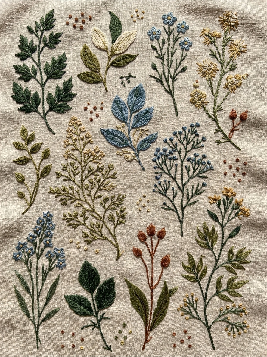 Collar Cuff Pocket And Garment from Botanical Sprig Library Book 1, a digital embroidery design reference for machine embroidery designs, embroidery patterns and garment placement ideas.