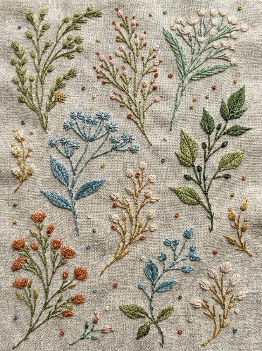 Collar Cuff Pocket And Garment from Botanical Sprig Library Book 5, a digital embroidery design reference for machine embroidery designs, embroidery patterns and garment placement ideas.