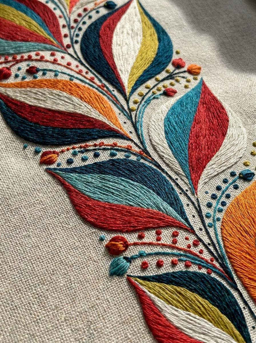 Color Block Leaf Border Modern from Modern Colorwork Embroidery Book 2, a digital embroidery design reference for machine embroidery designs, embroidery patterns and border and edge embroidery.