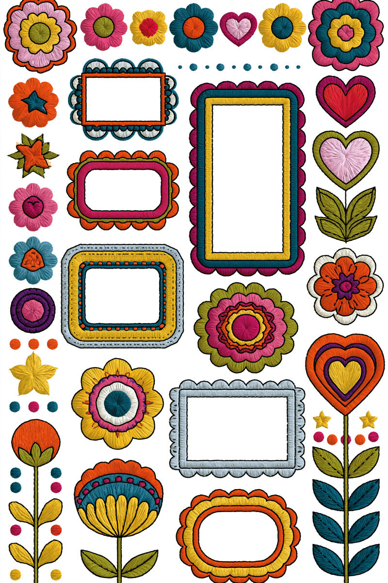 Color Pop Border And Frame from Color Pop Patches & Playful Motifs Book 3, a digital embroidery design reference for machine embroidery designs, embroidery patterns and border and edge embroidery.