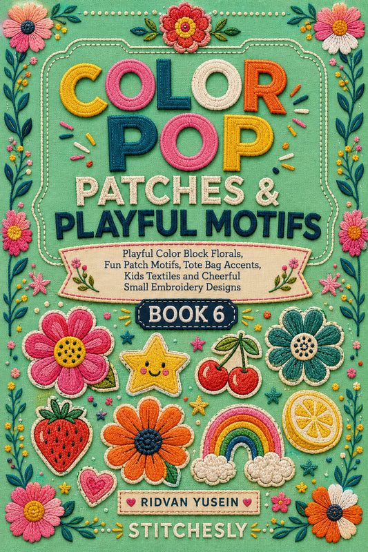 Color Pop Patches And Playful Motifs 6 Book from Color Pop Patches & Playful Motifs Book 6, a digital embroidery design reference for machine embroidery designs, embroidery patterns and embroidery design reference.