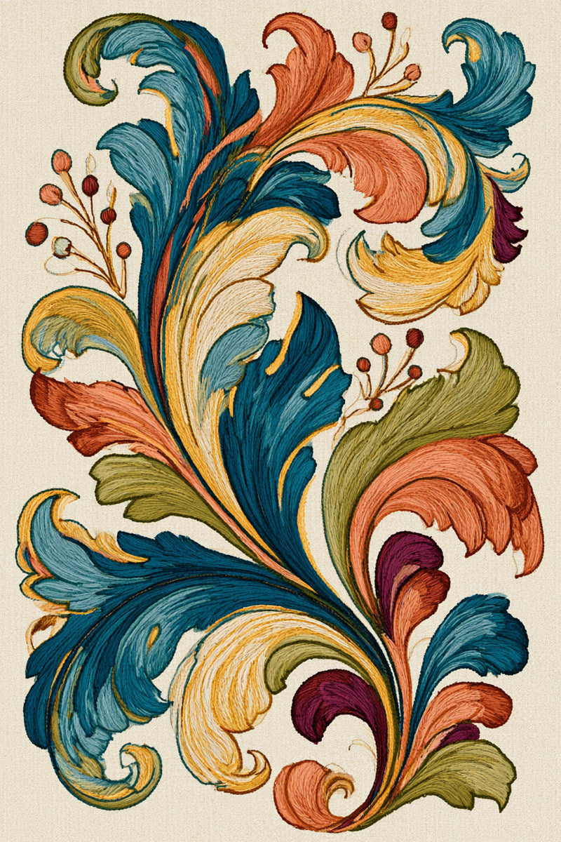 Colorful Acanthus Ornament from Baroque Scrollwork & Luxury Ornament Book 3, a digital embroidery design reference for machine embroidery designs, embroidery patterns and embroidery design reference.