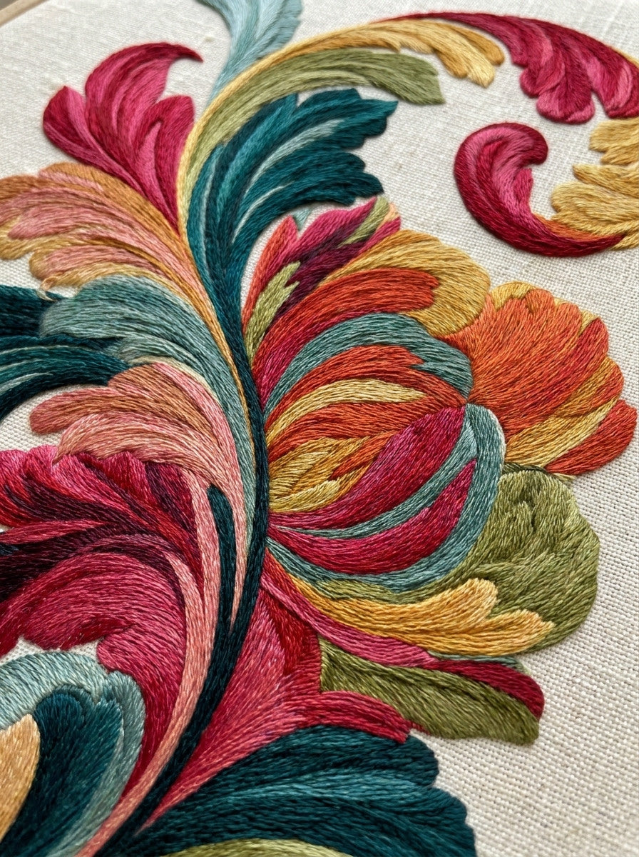 Colorful Baroque Scroll Motif from Baroque Scrollwork & Luxury Ornament Book 4, a digital embroidery design reference for machine embroidery designs, embroidery patterns and embroidery design reference.