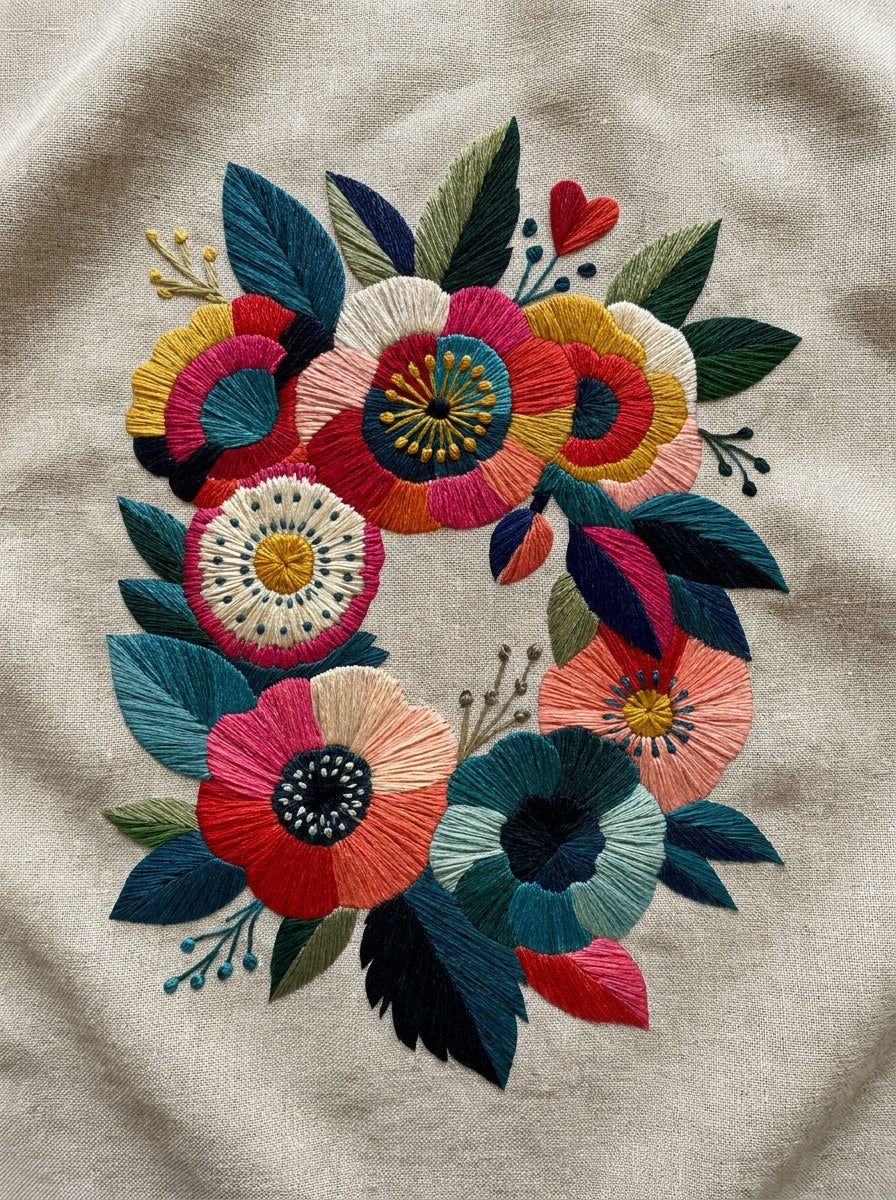 Colorful Gift Pouch Wreath Modern from Modern Colorwork Embroidery Book 1, a digital embroidery design reference for machine embroidery designs, embroidery patterns and frames and monogram spaces.