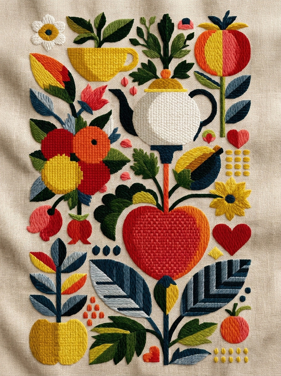 Colorful Kitchen And Gift Library from Modern Colorwork Embroidery Book 2, a digital embroidery design reference for machine embroidery designs, embroidery patterns and linen and home textile projects.