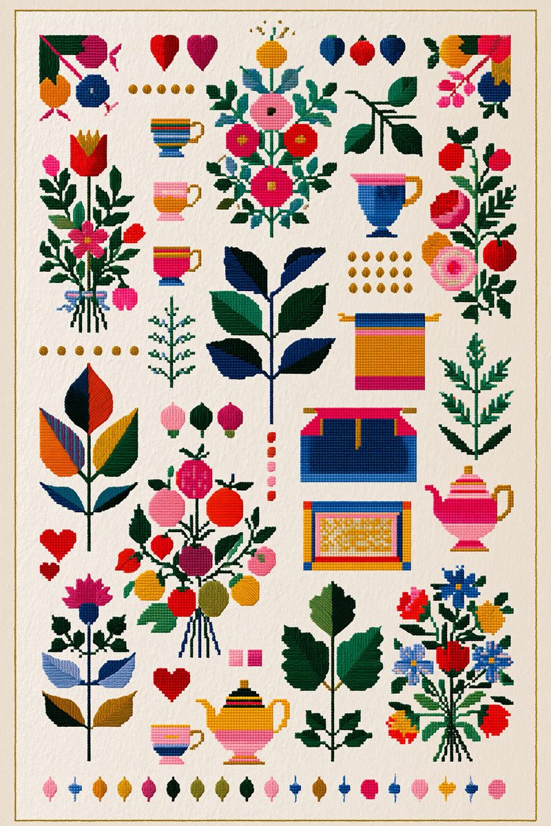 Colorful Kitchen Gift And Small from Modern Colorwork Embroidery Book 1, a digital embroidery design reference for machine embroidery designs, embroidery patterns and linen and home textile projects.