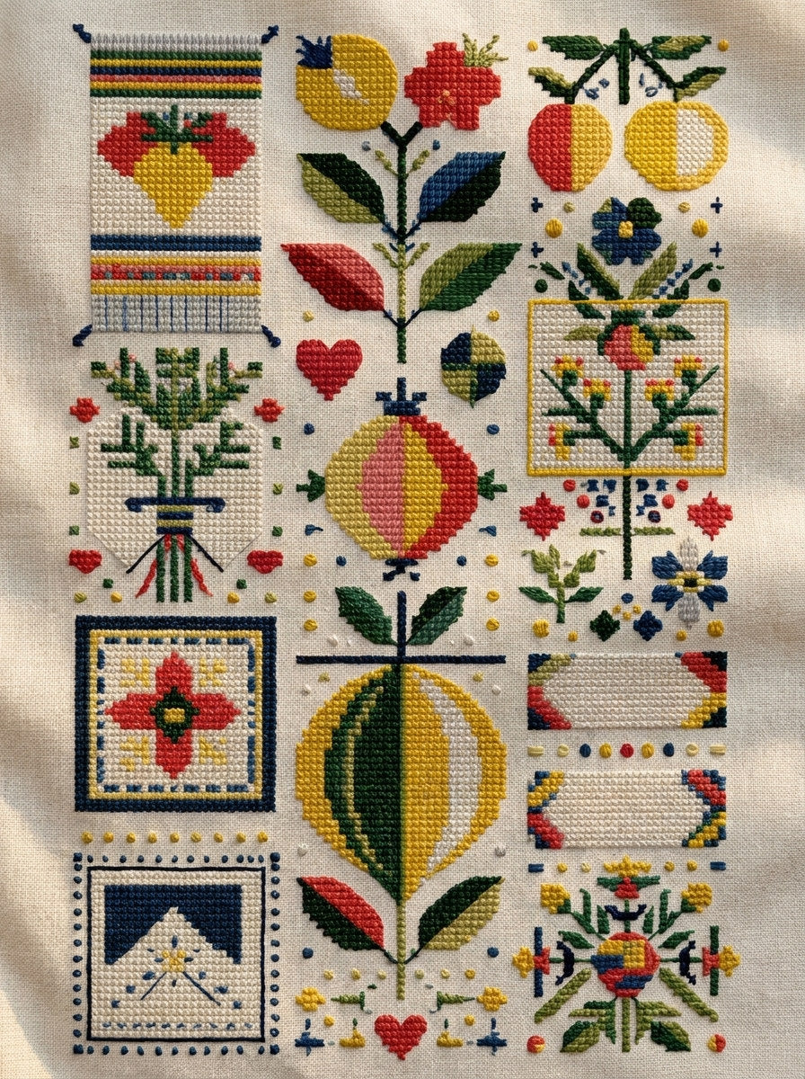 Colorful Kitchen Gift And Small from Modern Colorwork Embroidery Book 1, a digital embroidery design reference for machine embroidery designs, embroidery patterns and linen and home textile projects.