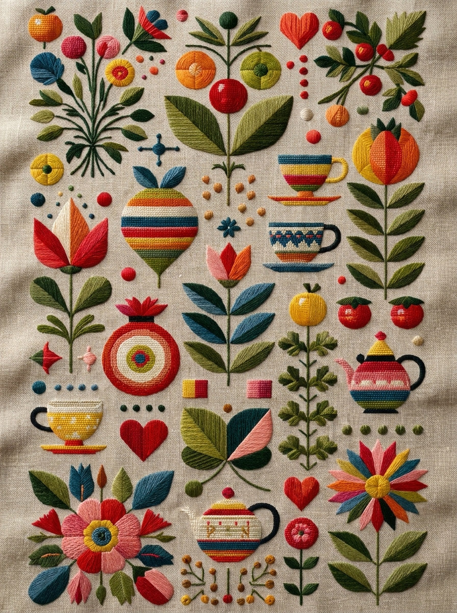 Colorful Kitchen Gift And Small from Modern Colorwork Embroidery Book 3, a digital embroidery design reference for machine embroidery designs, embroidery patterns and linen and home textile projects.