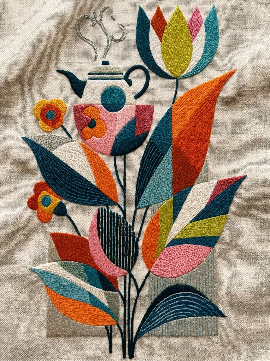 Colorful Kitchen Towel Motif from Modern Colorwork Embroidery Book 1, a digital embroidery design reference for machine embroidery designs, embroidery patterns and linen and home textile projects.