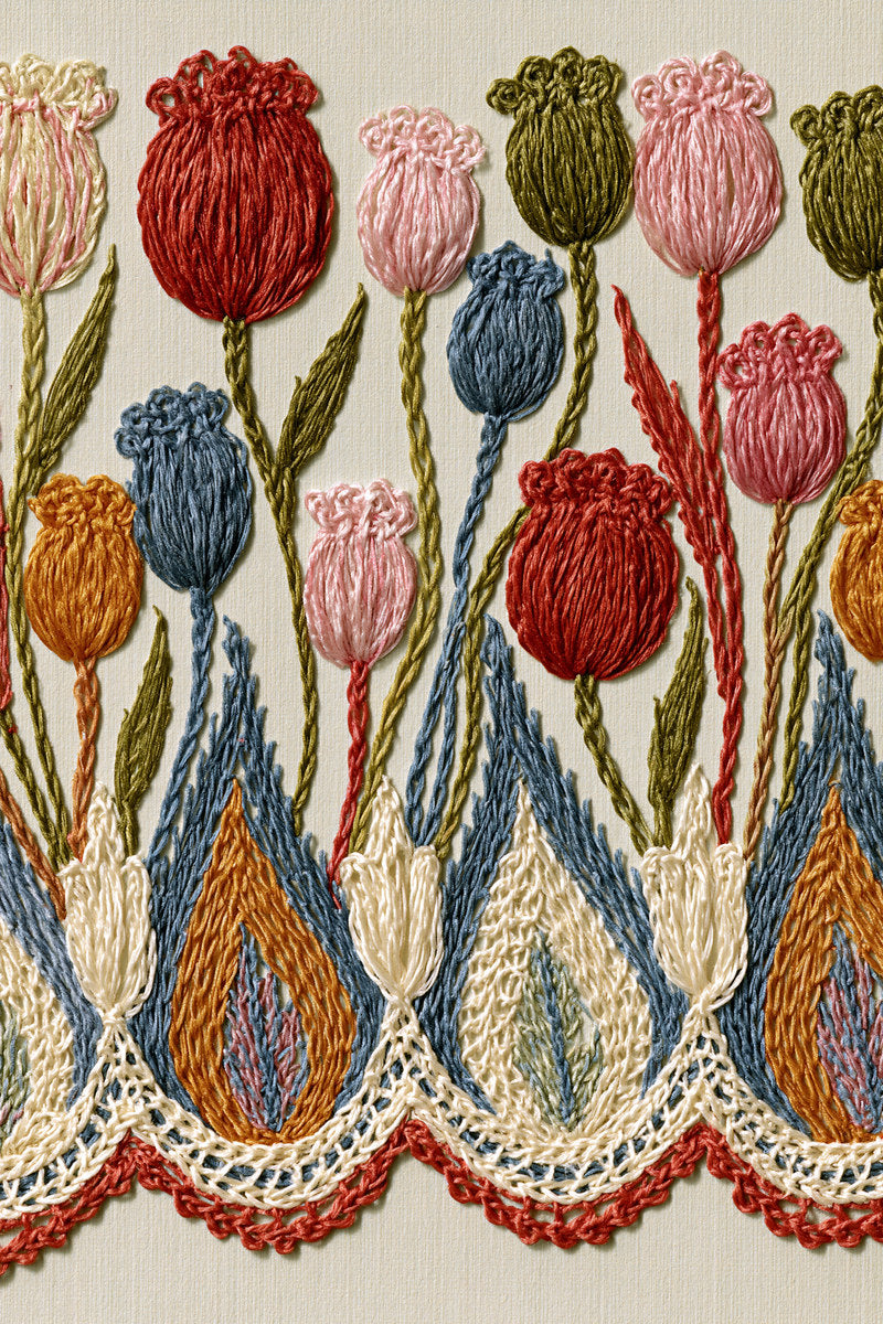 Colorful Oya Crochet Edge Concept from Crochet Lace Borders & Edgings Book 1, a digital embroidery design reference for machine embroidery designs, embroidery patterns and border and edge embroidery.
