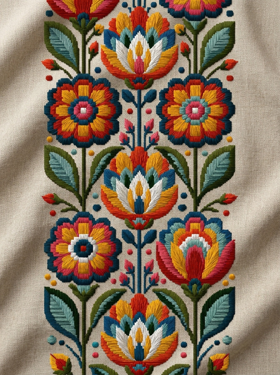 Colorful Table Linen Border Modern from Modern Colorwork Embroidery Book 4, a digital embroidery design reference for machine embroidery designs, embroidery patterns and border and edge embroidery.