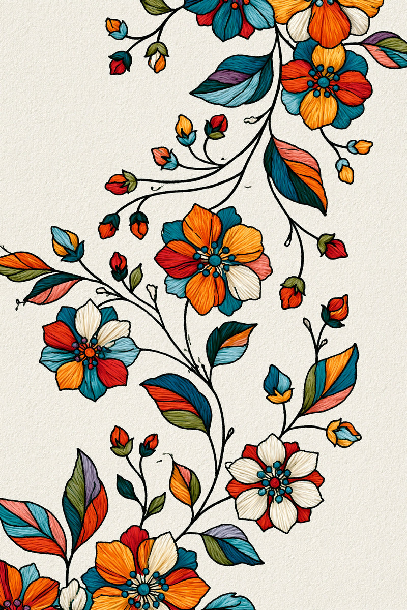 Colorwork Floral Vine Border Modern 02 from Modern Colorwork Embroidery Book 2, a digital embroidery design reference for machine embroidery designs, embroidery patterns and border and edge embroidery.