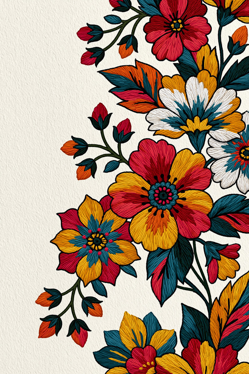 Colorwork Floral Vine Border Modern from Modern Colorwork Embroidery Book 3, a digital embroidery design reference for machine embroidery designs, embroidery patterns and border and edge embroidery.