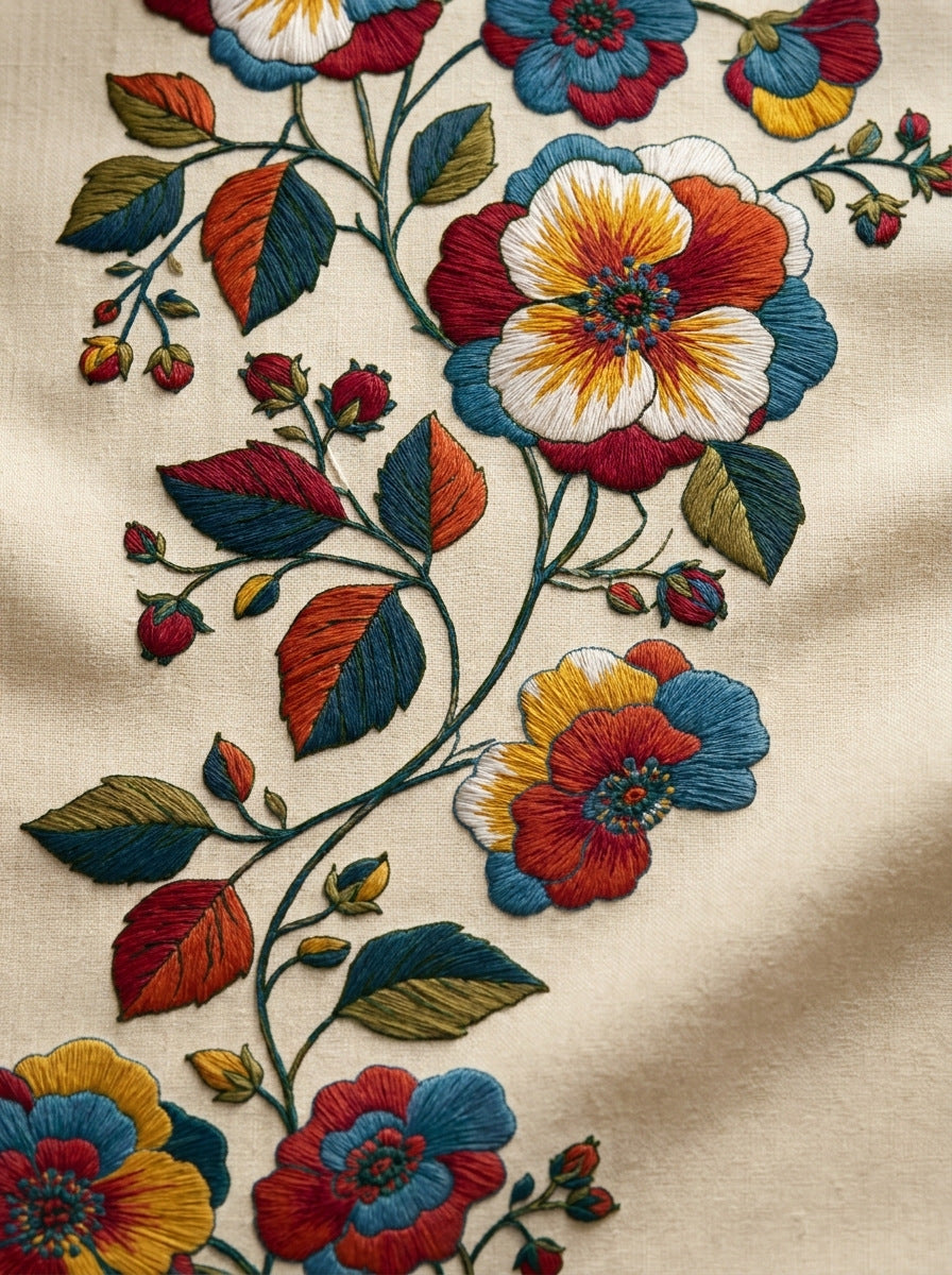 Colorwork Floral Vine Border Modern from Modern Colorwork Embroidery Book 4, a digital embroidery design reference for machine embroidery designs, embroidery patterns and border and edge embroidery.
