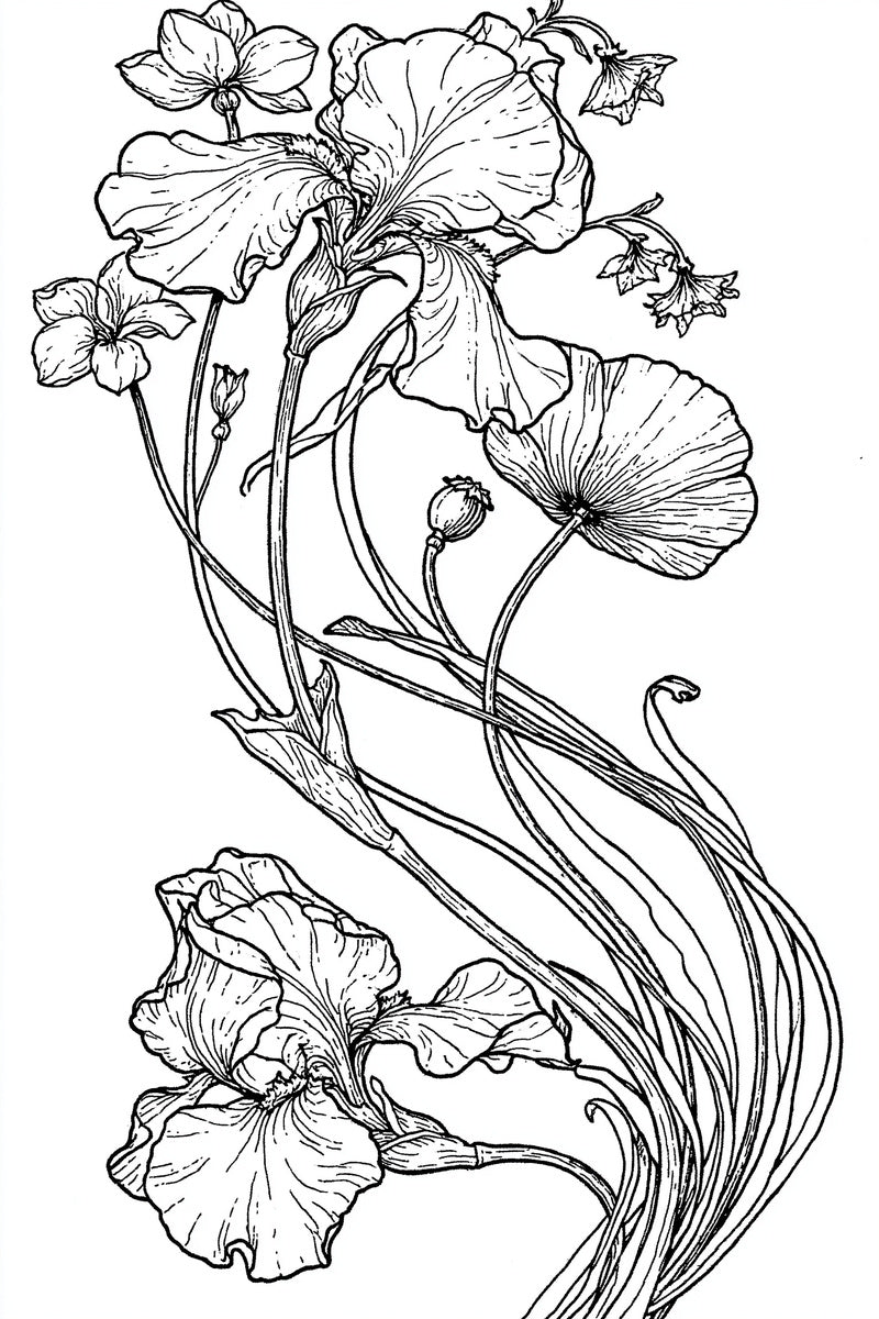Complete Art Nouveau Botanical Embroidery from Art Nouveau Botanical Embroidery Book 1, a digital embroidery design reference for machine embroidery designs, embroidery patterns and botanical and floral embroidery.