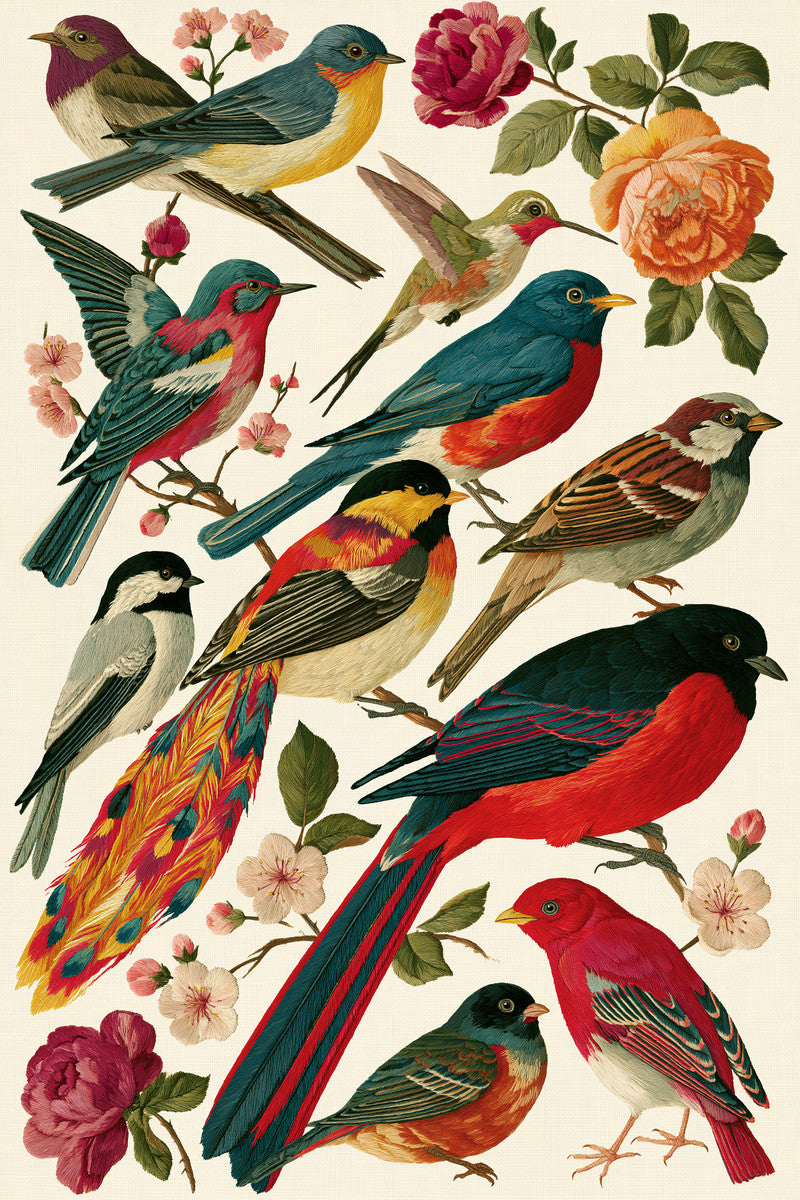 Complete Birds Embroidery Collection Plate from Birds Embroidery Book 4, a digital embroidery design reference for machine embroidery designs, embroidery patterns and embroidery design reference.