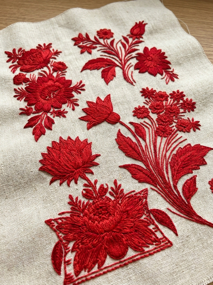 Complete Folk Home Linen Plate 02 from Hungarian & Slavic Embroidery Motifs Book 1, a digital embroidery design reference for machine embroidery designs, embroidery patterns and linen and home textile projects.