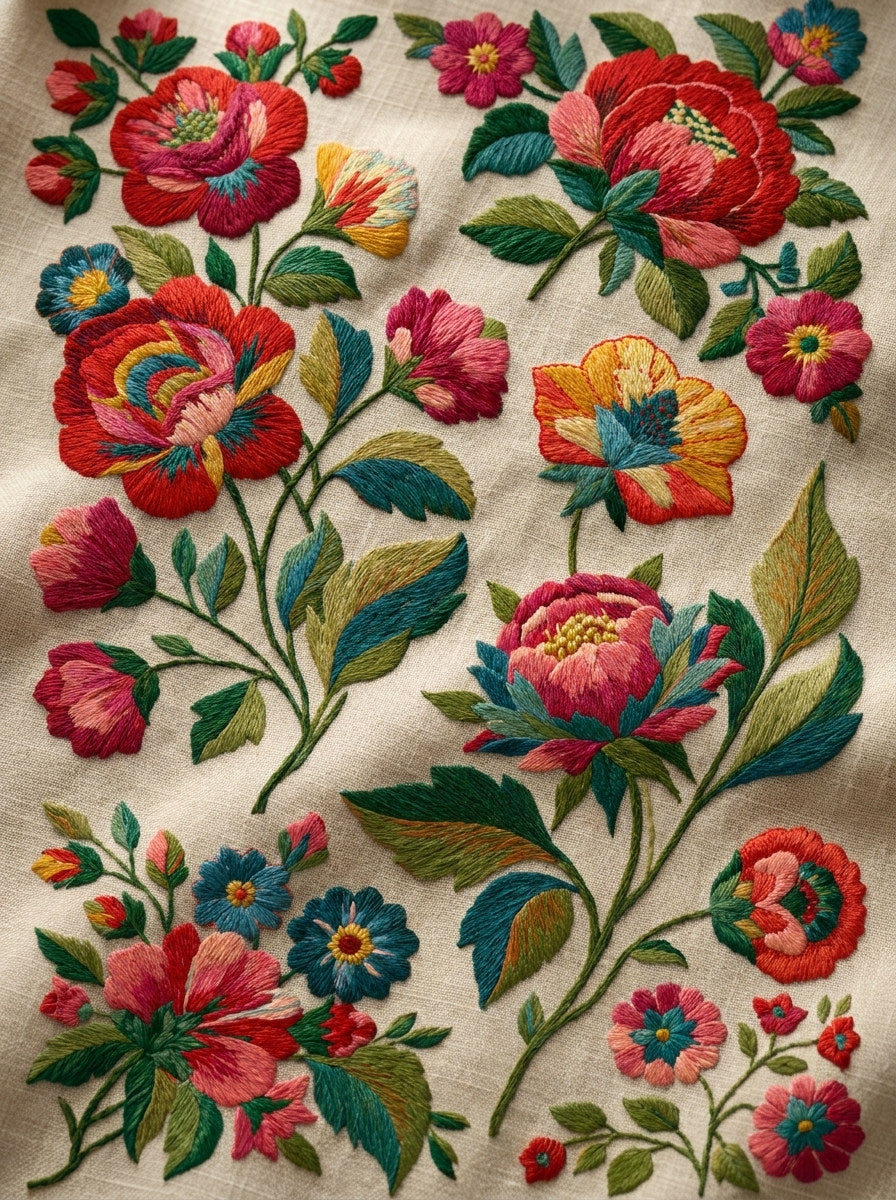 Complete Folk Home Linen Plate from Hungarian & Slavic Embroidery Motifs Book 3, a digital embroidery design reference for machine embroidery designs, embroidery patterns and linen and home textile projects.