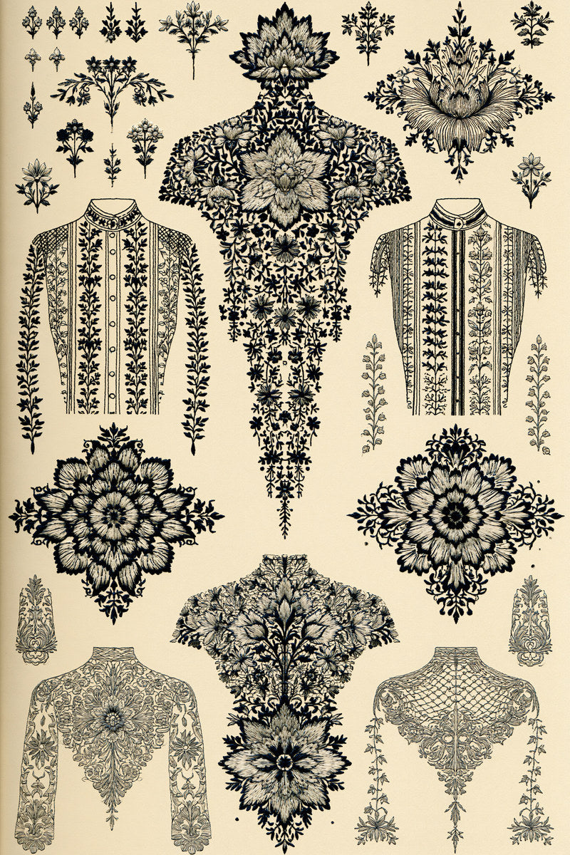 Complete Jacket Backs Shirt Fronts from Jacket Backs & Shirt Fronts Embroidery Book 1, a digital embroidery design reference for machine embroidery designs, embroidery patterns and garment placement ideas.