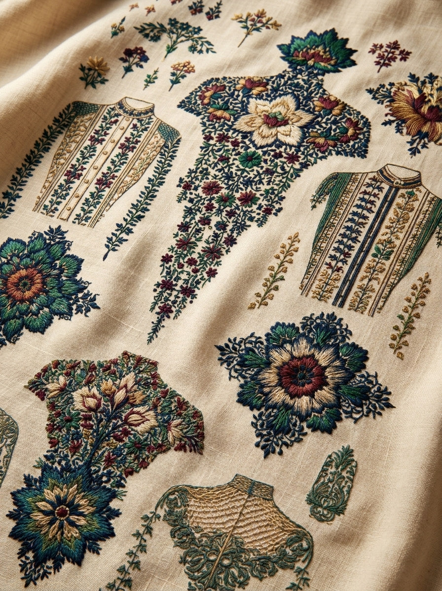 Complete Jacket Backs Shirt Fronts from Jacket Backs & Shirt Fronts Embroidery Book 1, a digital embroidery design reference for machine embroidery designs, embroidery patterns and garment placement ideas.