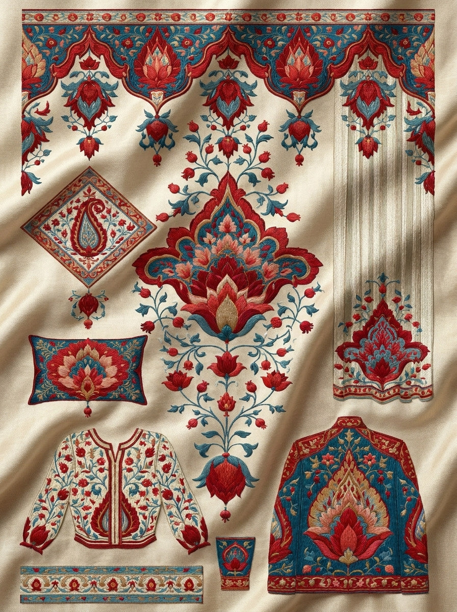 Complete Oriental Placement Plate Mughal from Mughal, Persian & Oriental Embroidery Book 1, a digital embroidery design reference for machine embroidery designs, embroidery patterns and lace and broderie details.